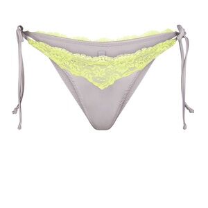 Skims Lace Swim Tie Bikini Bottom - color Gunmetal and neon yellow / neon green